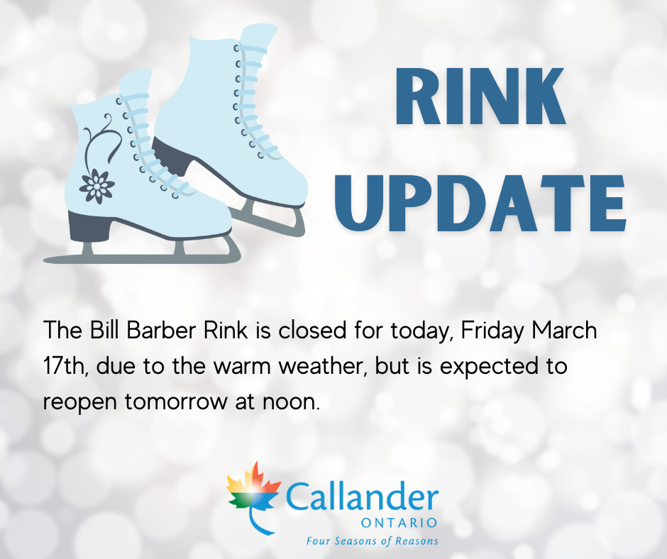 Rink Update: The Bill Barber Rink is closed for today, Friday March 17th, due to the warm weather, but is expected to reopen tomorrow at noon. 